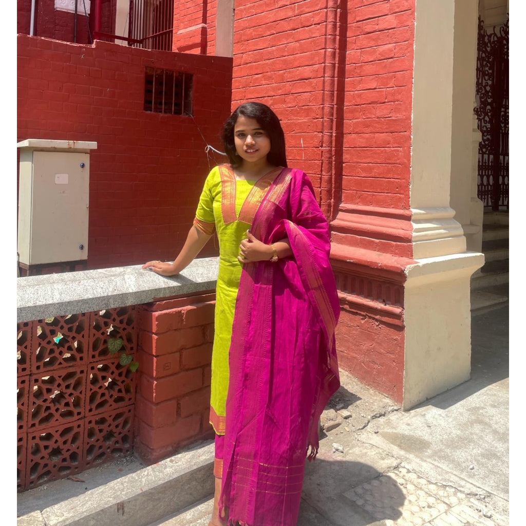 Mangalagiri Neon-pink set